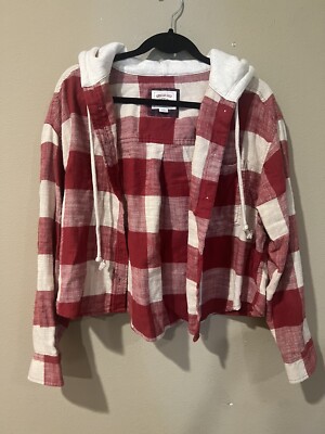 American Eagle Buffalo Plaid Cropped Jacket With White And Red  New