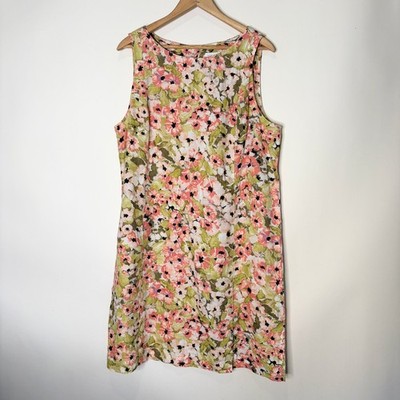 J. Jill Shift Dress 100% Linen Floral Sleeveless Pink Green Just Above Knee L