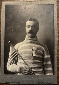 Photo of Rugby Player with American Flag & Medals 1900?