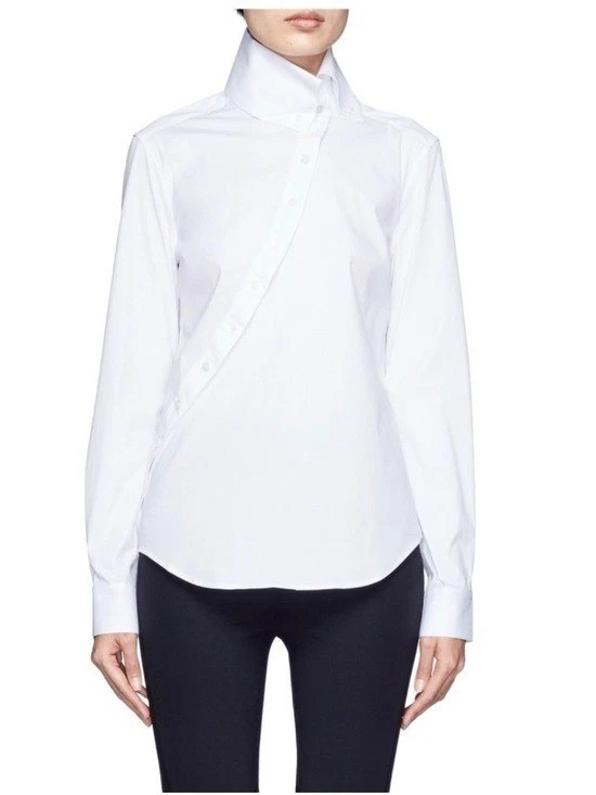 Alexander McQueen — Alexander McQueen Collared Asymmetrical Button-Up Blouse White 8