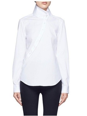 Alexander McQueen Collared Asymmetrical Button-Up Blouse White 8