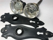 Antique Victorian Round Glass Door Knobs and Back Plates