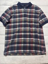 Nautica Polo Shirt Mens Medium Blue Plaid Cotton Casual Knit Short Sleeve Top