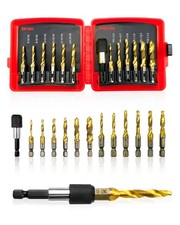 13 Pcs Titanium Combination Drill and Tap Bits Set, SAE/Metric Thread Tap Dri...