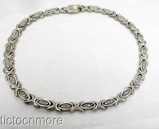 VINTAGE MEXICAN TAXCO SIGNED STERLING PEA POD BEADED PANEL CHOKER NECKLACE