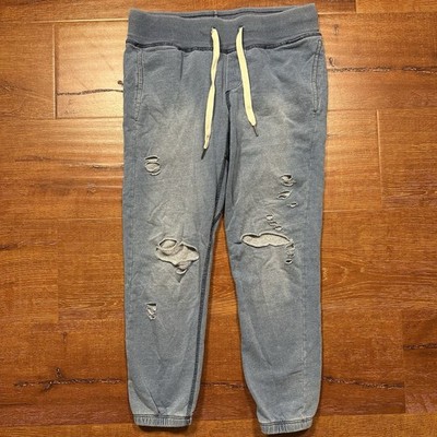 NSF Sayde Destroyed Crop Sweatpants Womens S Blue Low Rise Acid Wash Thrashed