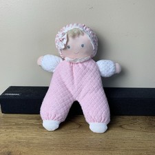 Eden 2003 Terry Cloth Pink White Doll Blue Eyes Bonnet Lace Soft Plush 10 HTF