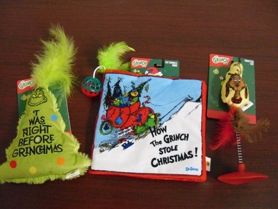 Bundle Lot Of 3 THE GRINCH Christmas CAT Toys Crinkle Book + Swatter + Kicker