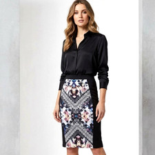 �50 LIPSY SZE 10 BLACK PINK PENCIL SKIRT SMART WORK BUSINESS EVENING WINTER CLUB