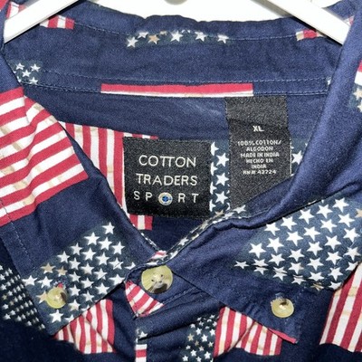Cotton Traders Sort American Flag Short Sleeve Button Up Xl