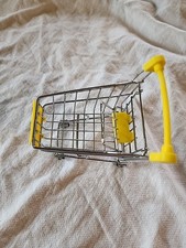 Mini Silver Yellow Metal Grocery Shopping Cart For Fashion Dolls Holiday Elf