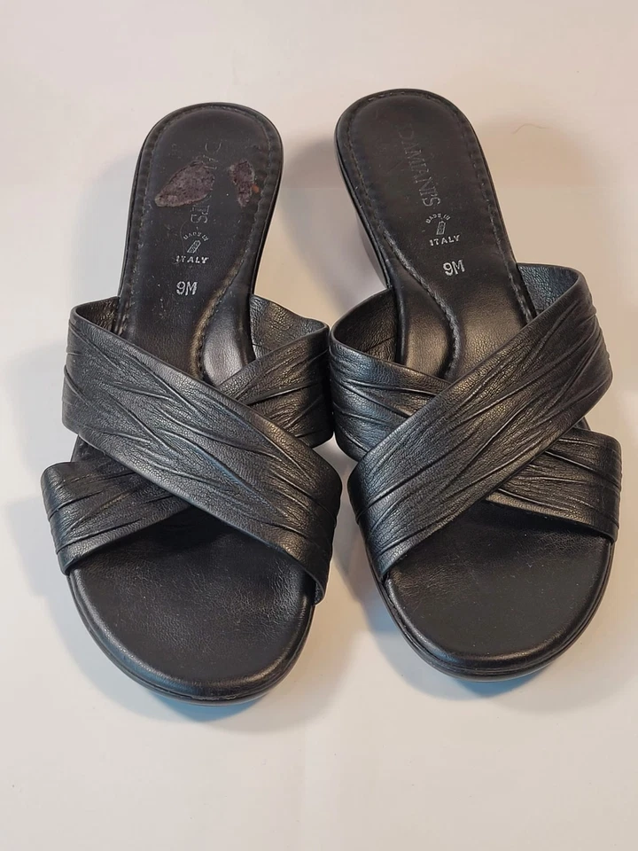Sandalia Damiani’s Para Mujer Negra Cómoda Cuña Sin Cordones Hecha en Italia Talla 9M Foto 3 de 4