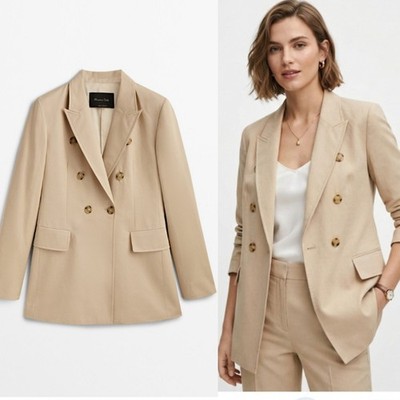 Massimo Dutti Double-Breasted Blazer in Cotton and linen, Size S 170/88 cm
