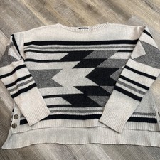 Pendleton Women Aztec Side Button Merino Wool Sweater Large High Lo Hem READ