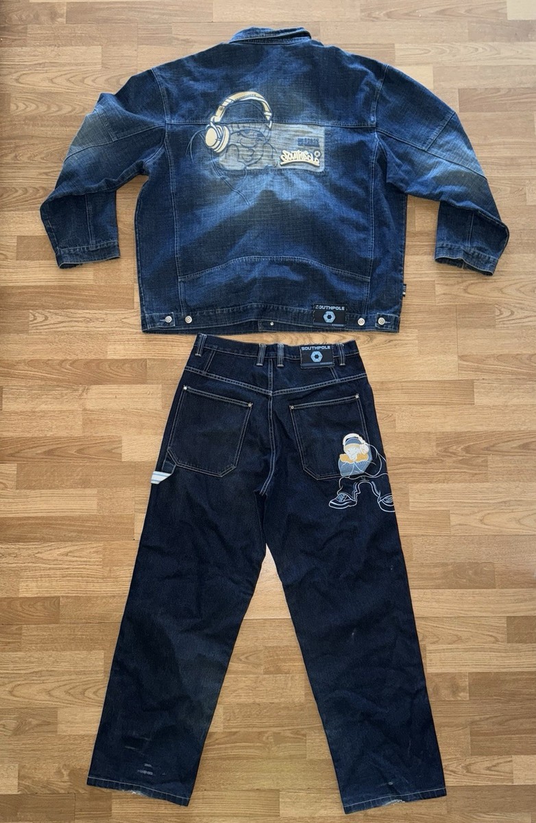 Vintage Southpole Baggy Urban Set Jacket Jeans Hip Hop Skater Embroidered  XXL 34