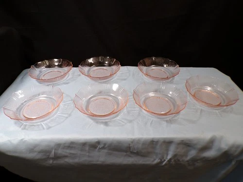 Set of 7 Macbeth Evans Pink Depression Glass American Sweetheart Cereal Bowls