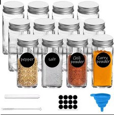 12pcs Glass Spice Jars with Shaker Tops | Herb Seasoning Containers Kitchen