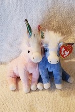 Charmer the pink Unicorn 🦄&  Pegasus blue Winged Horse Retired Ty Beanie Babies