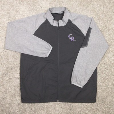 Colorado Rockies Jacket Men Large Black Raglan Windbreaker Warm Up Cage Baseball
