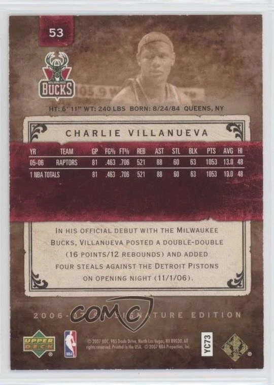 2006-07 SP Signature Edition Gold /25 Charlie Villanueva #53 - Image 2 of 2