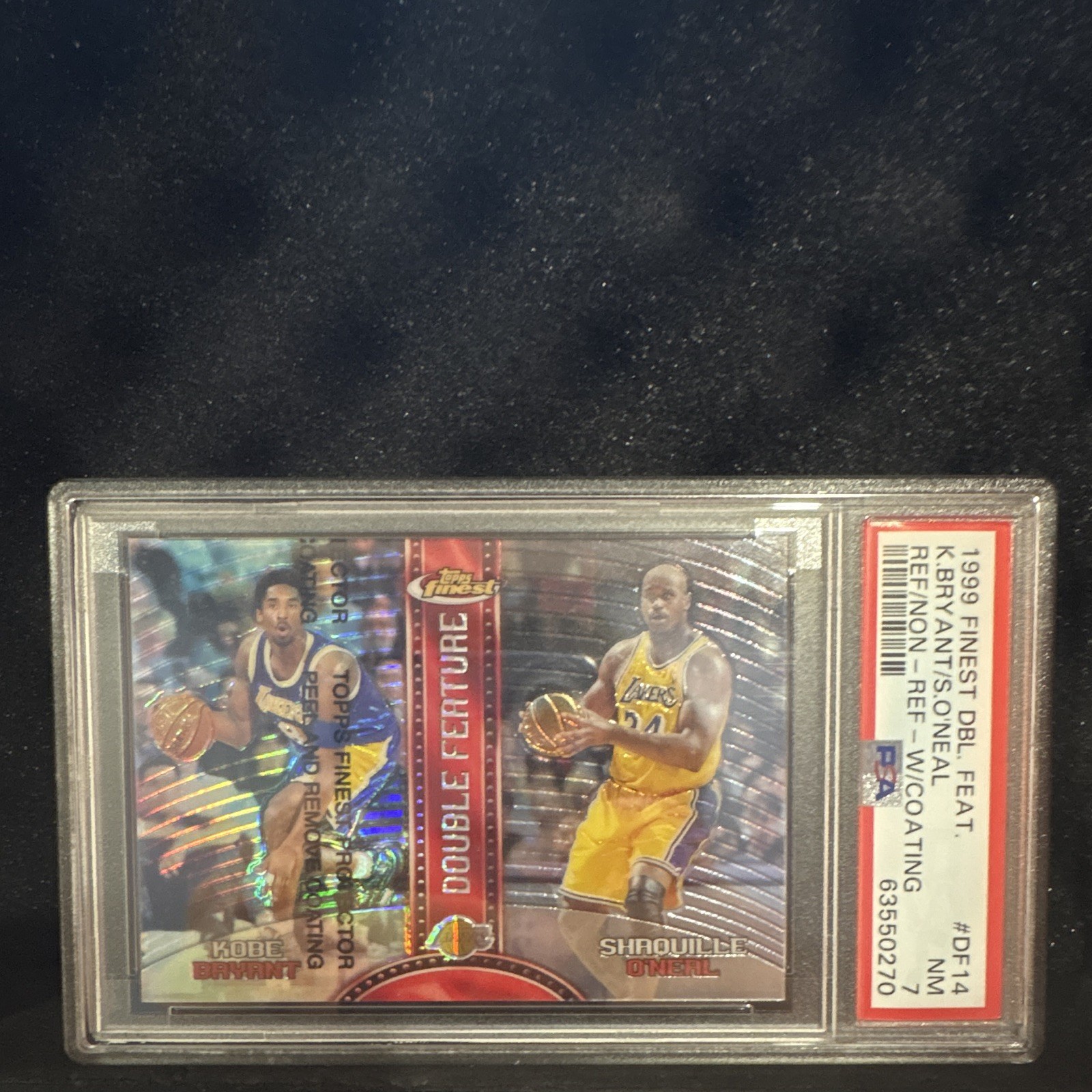 1999 Topps Finest Double Feature #DF14 Kobe Bryant Shaquille O'Neal PSA 7 view 1