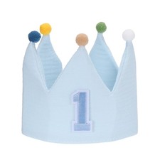 1st Birthday Crown Hat Reusable Party Hats with Elastic Band, Blue