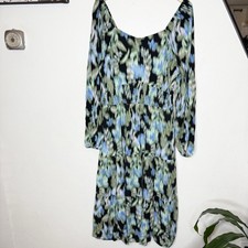 New Time And Tru Smocked Black Green Sweetheart Midi Dress Women’s XL (16-18)