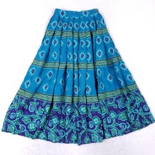 Vintage Liz Claiborne Boho Maxi Skirt Blue Purple Rayon Size 4 Taiwan 80s 90s