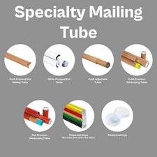 1-8" Kraft/Colored Shipping Mailing Tubes/Plastic End Caps Qty 15-100 Per Case