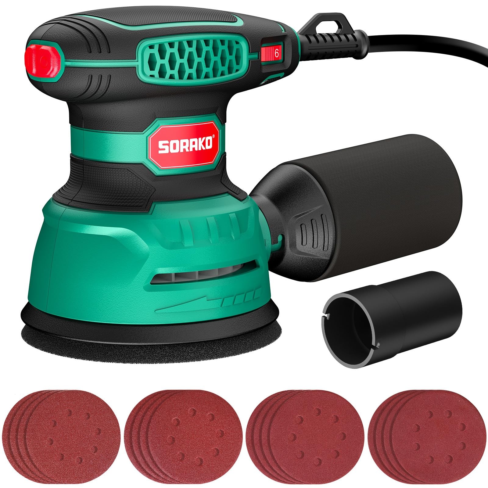 SORAKO Orbital Sander 350W 125MM Random Orbital Sander 6 Adjustable Speed 15090₽