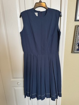 Vintage 60s Dress Herman Marcus Sheer Women s Midi Pleats Size Medium Blue