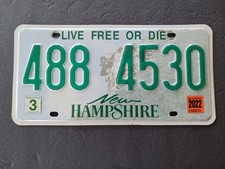 2022 MARCH New Hampshire Live Free or Die License Plate 488 4530