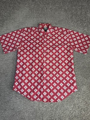 VTG Arcadia Shirt Mens L Red Southwestern Short Sleeve Button Up Casual Pockets