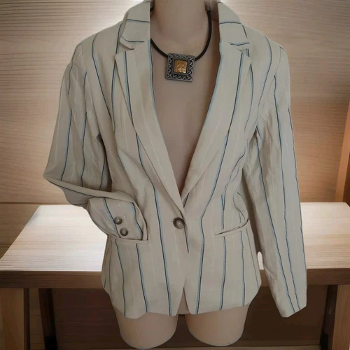 OFF WHITE Blazer da donna nuovo con etichette $120 Ann Taylor Loft taglia 0 XS bianco sporco e blu giacca a righe