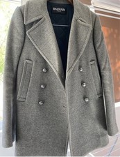 Women Balmain Coat Grey Wool 36