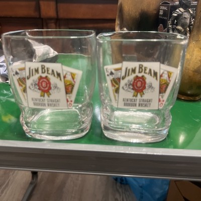2 Jim Beam Kentucky Bourbon Whiskey Rocks Glass Poker Cards Design Square 