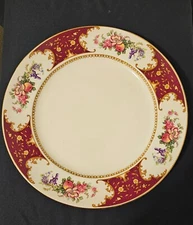 Bridgwood England 9.5" Round Plate Fruit And Floral Design Around Rim Gold Trim