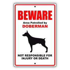 Warning, Beware of Dog Area Patrolled By Doberman Dog Notice Safety Metal Sign