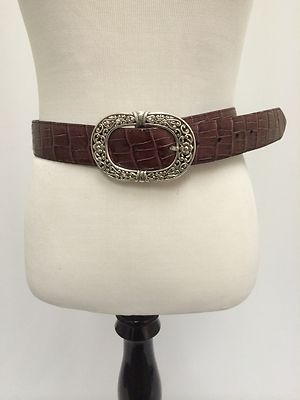 ALLIGATOR CROCODILE BELT Brown Leather Belt Metal Buckle L 37\