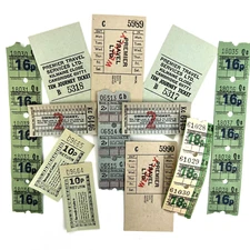 Vintage Green Ticket Lot of 24 Transportation Bus Ephemera Paper Junk Journal