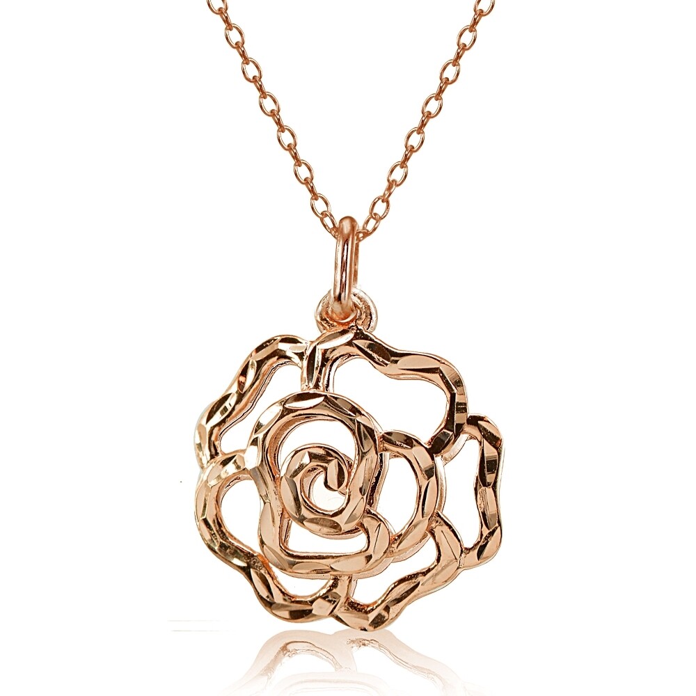 Rose Gold over Silver Polished Diamond-cut Filigree Rose Flower