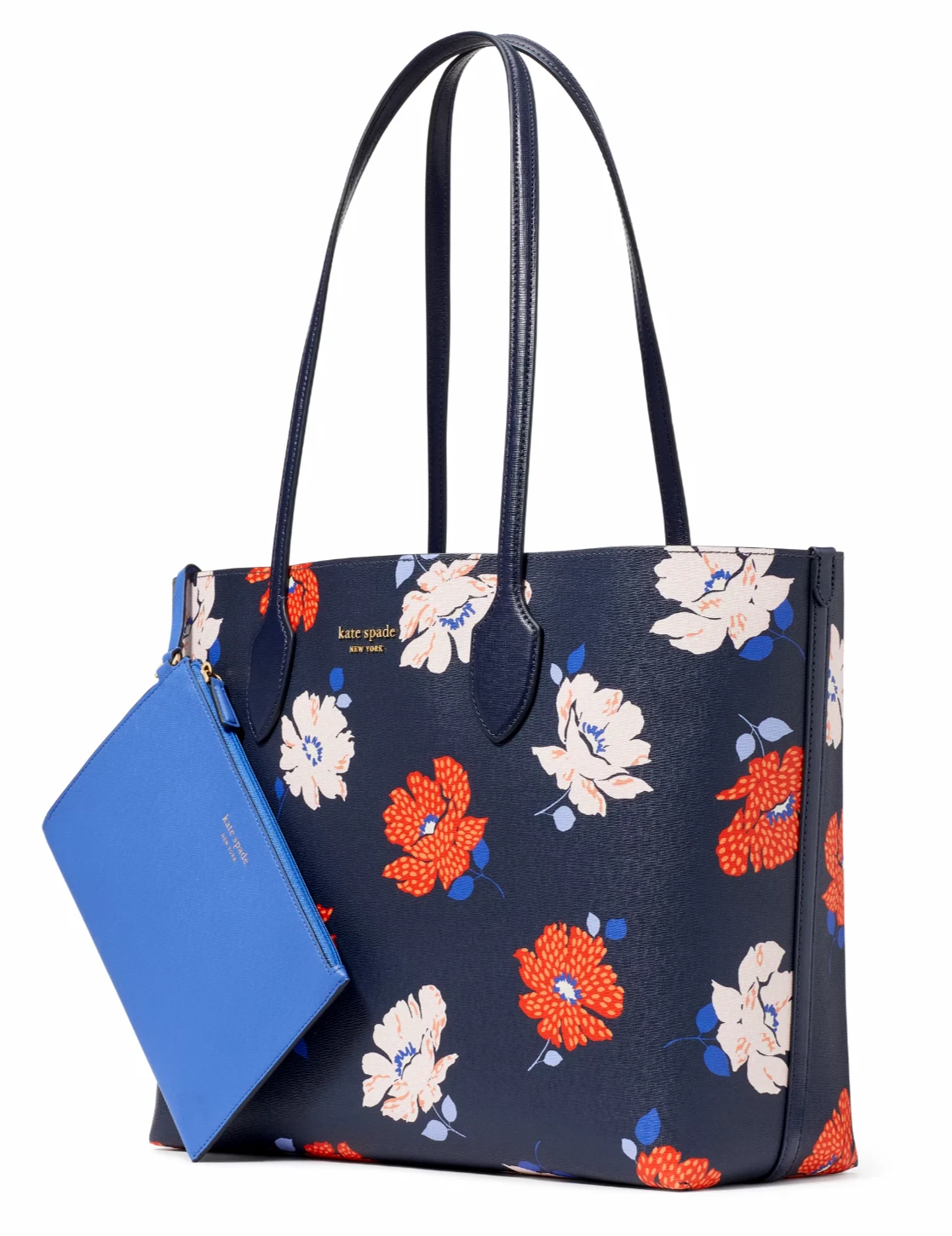 Nuova borsa Kate Spade Bleecker Dotty floreale grande saffiano tote parigina blu navy polvere