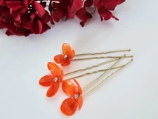 Orange Hydrangea Dried Hair Pin - Hydrangea Flower Hair Clip - Resin Flower pin