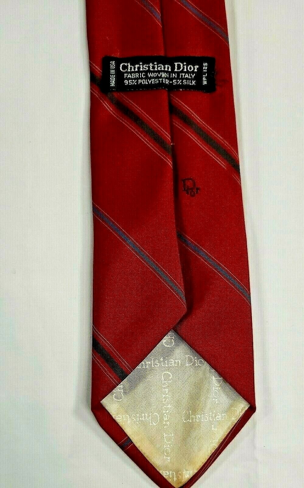 Christian Dior Men’s Tie Red Blue White Polyester Sil… Gem