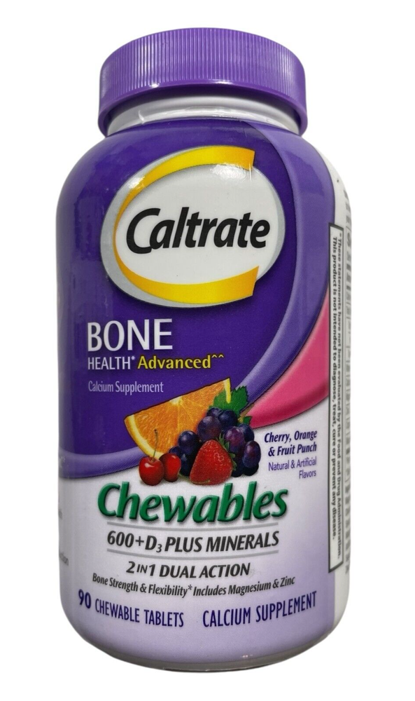 Caltrate Chewables 600 + D3 Plus Minerals - Bone Health - 90 tabs - Exp 10/24