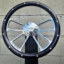 14 Billet 4 Spoke Steering Wheel Dark Pine Wood Aluminum Rivets Chevy Horn Hub