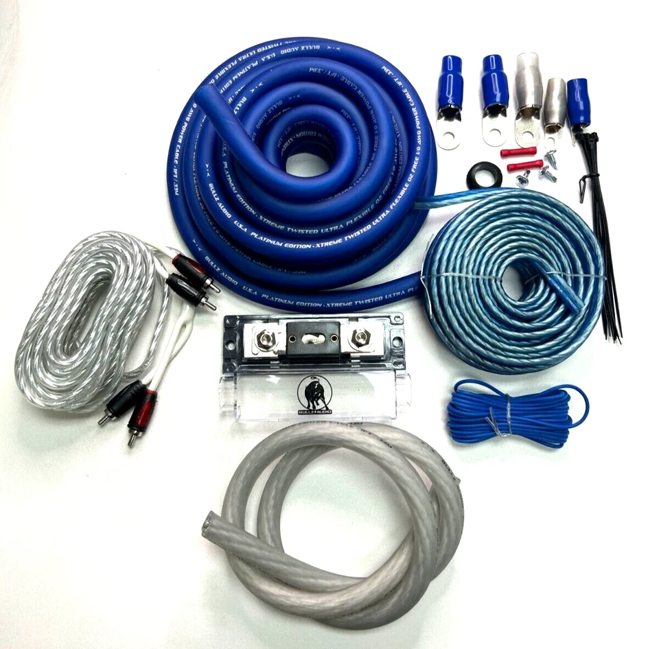 4000 瓦蓝色 1/0 GAUGE AWG 放大器有线安装套件带 RCA 扬声器线 — 第 2/4 张图片