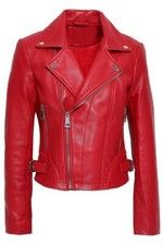 Women's Red Leather Motorcycle Jacket 100 Pure Lambskin Leather Biker Jacket