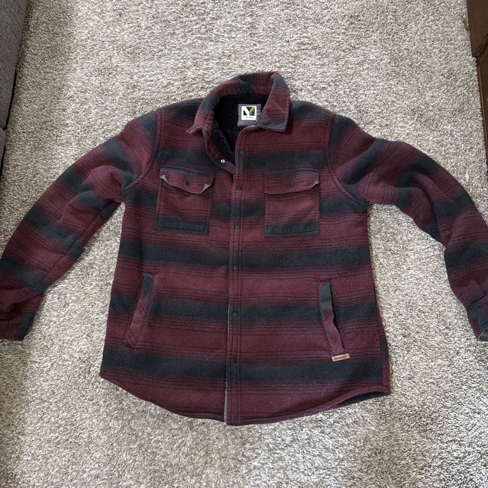 Men's Red Black Plaid Sherpa Lined Flannel Shirt Jacket Size Medium M