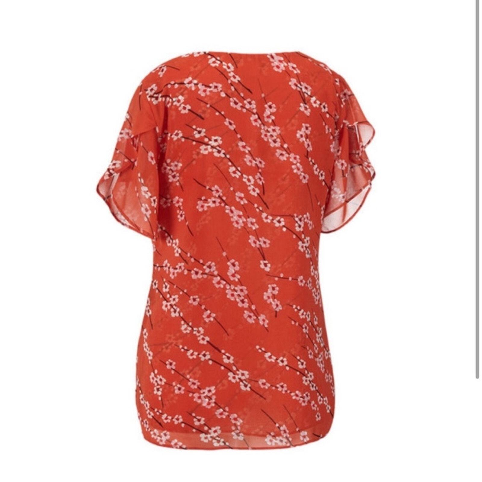 Cabi Split Flutter Sleeve Chiffon Cherry Blossom … - image 12